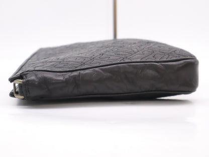 FENDI Leather All-Over Logo Print Black Clutch Bag