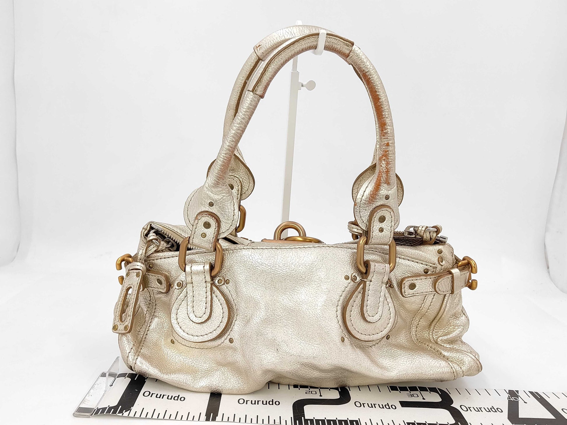 Chloe Leather Paddington Handbag in Gold with Padlock and Key