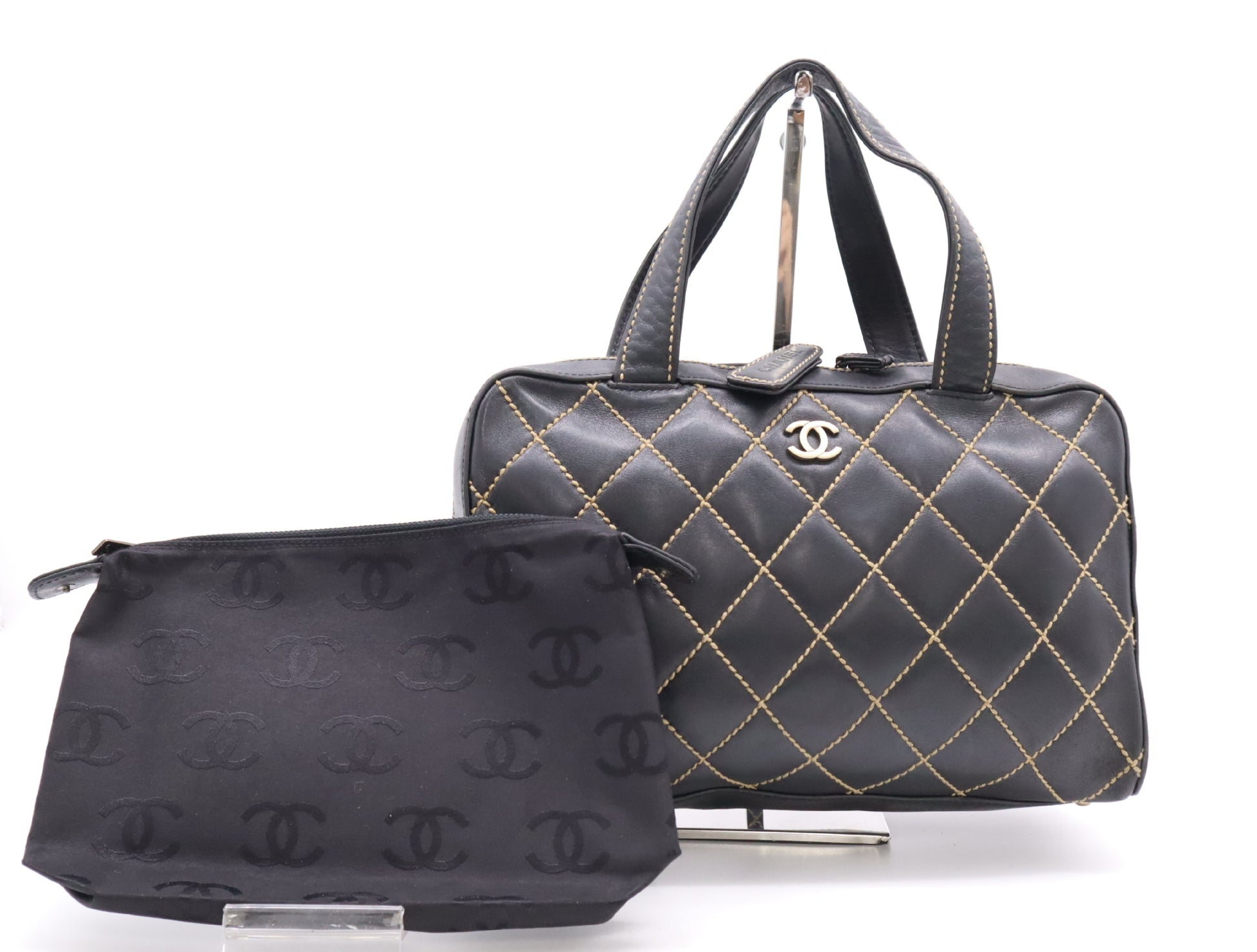 CHANEL Wild Stitch Coco Mark Leather Black Seal 6976191 Handbag