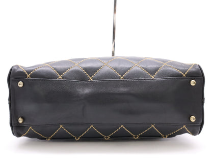 CHANEL Wild Stitch Coco Mark Leather Black Seal 6976191 Handbag