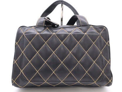 CHANEL Wild Stitch Coco Mark Leather Black Seal 6976191 Handbag