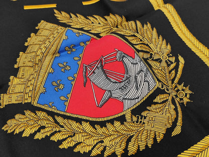 HERMES Silk Carré 90 LES ARMES DE PARIS Paris Coat of Arms Black Yellow Scarf