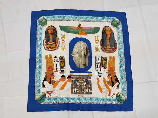 HERMES Silk Carré 90 RAMSES Ramses Blue Multicolor Scarf