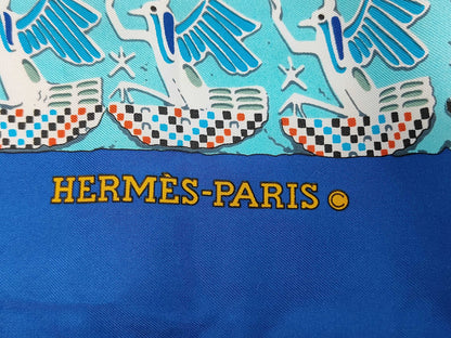 HERMES Silk Carré 90 RAMSES Ramses Blue Multicolor Scarf