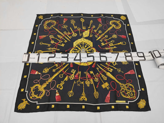 HERMES Silk Carré 90 LES CLES THE KEYS Scarf Black Yellow Red