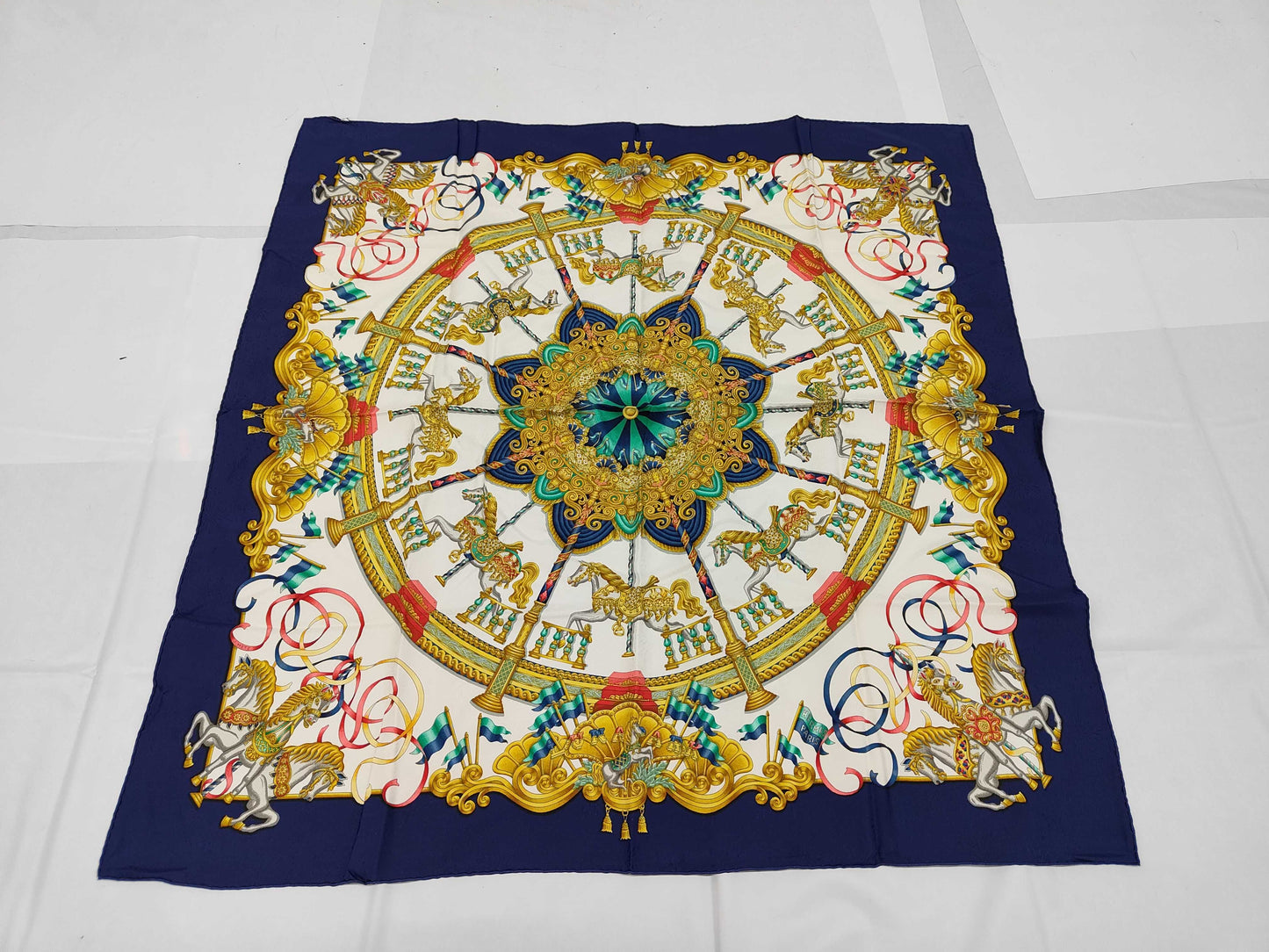 HERMES Silk Carré 90 LUNA PARK Amusement Park Blue Multicolor Scarf