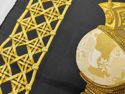 HERMES Silk Carré 90 FEUX DE ROUTE Carriage Lantern Black Yellow Scarf