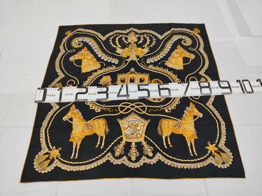 HERMES Silk Carré 90 SELLES A HOUSSE Cover Saddle Black Yellow Scarf