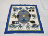 HERMES Silk Carré 90 "Les Voitures a Transformation" Folding Carriage Blue Multicolor Scarf