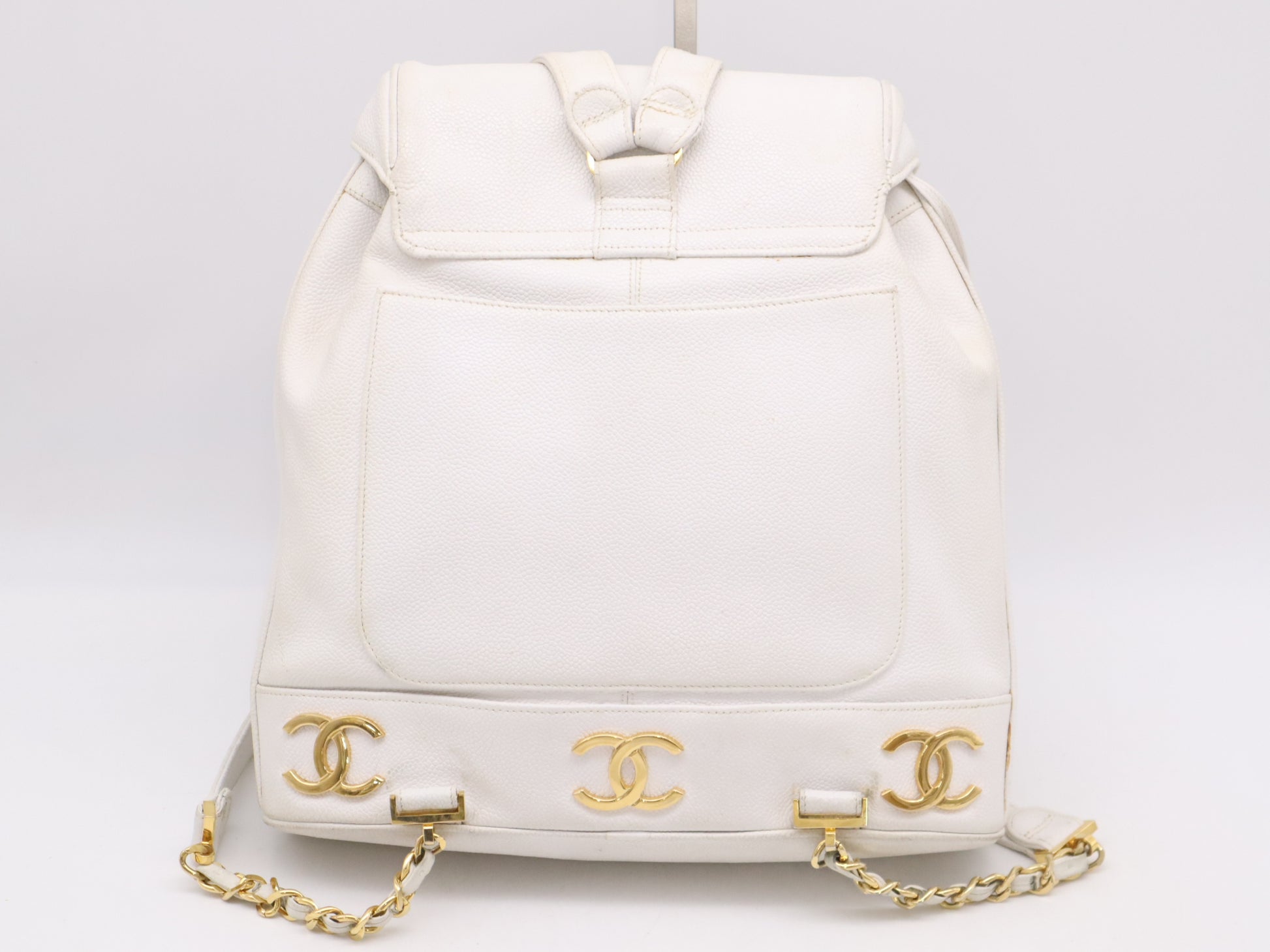 CHANEL Caviar Skin Triple Coco Rucksack White Seal Card 2681817 Rucksack