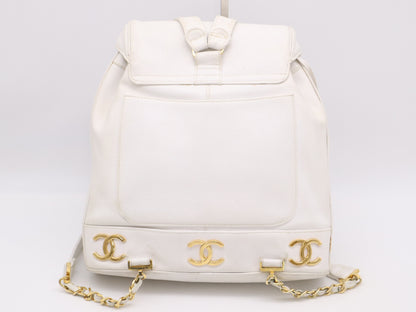 CHANEL Caviar Skin Triple Coco Rucksack White Seal Card 2681817 Rucksack