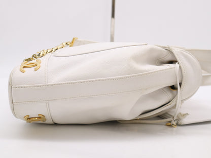 CHANEL Caviar Skin Triple Coco Rucksack White Seal Card 2681817 Rucksack