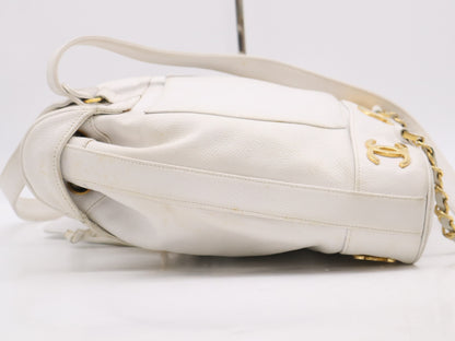 CHANEL Caviar Skin Triple Coco Rucksack White Seal Card 2681817 Rucksack