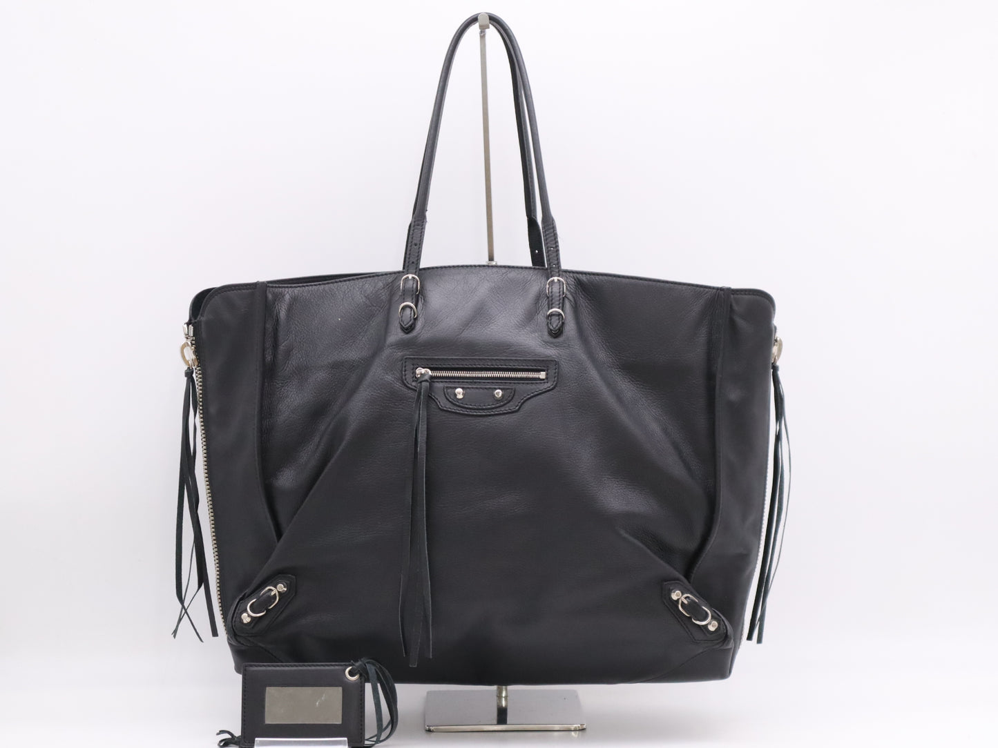 BALENCIAGA Leather The Paper Tote Bag Black with Mirror Tote Bag