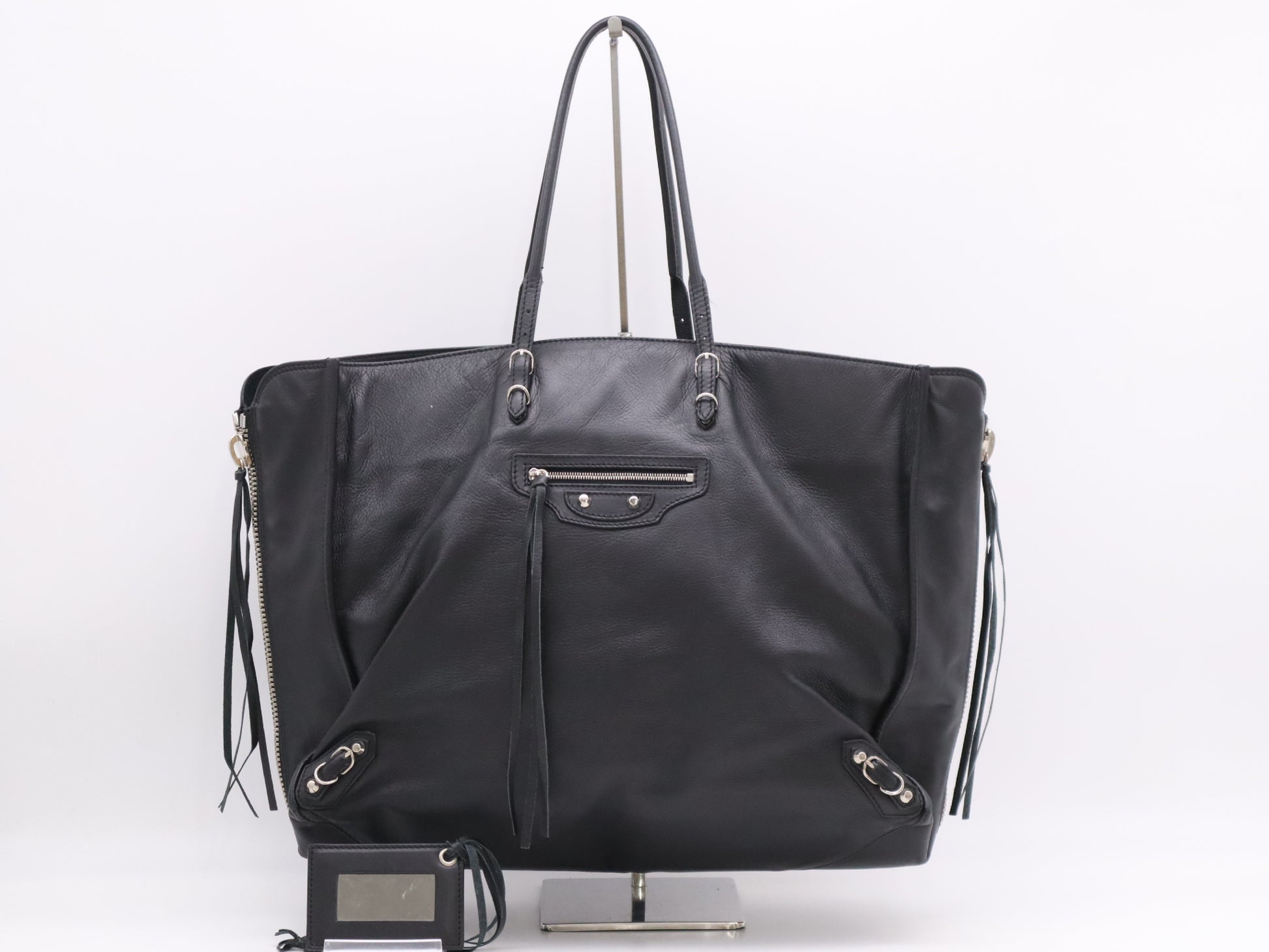 BALENCIAGA Leather The Paper Tote Bag Black with Mirror Tote Bag