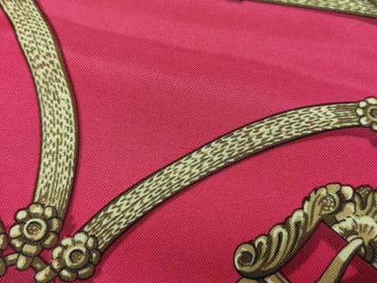 HERMES Silk Carré 90 Gaucho by Hermes Paris, Decorative Saddlery Pattern, Red, Yellow, and White