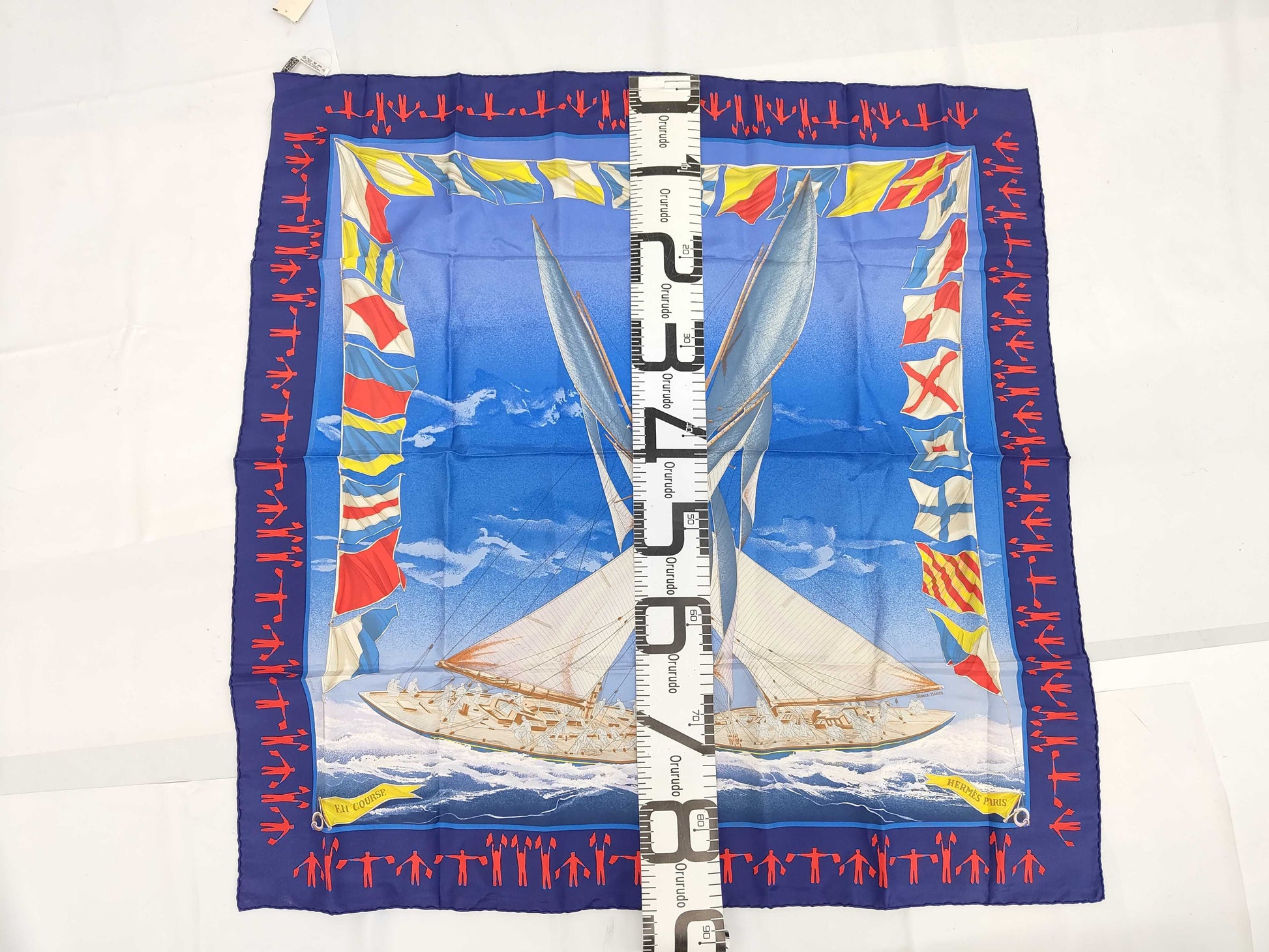 HERMES Silk Carré 90 EN COURSE Blue Scarf