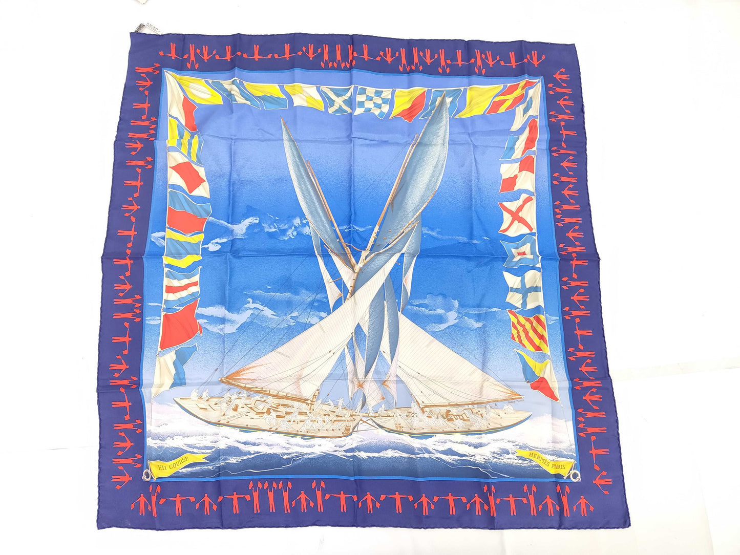 HERMES Silk Carré 90 EN COURSE Blue Scarf