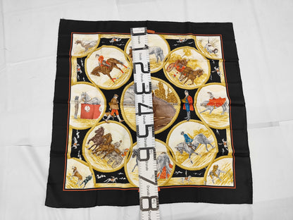 HERMES Silk Carré 90 Auteuil en Mai Black Multicolor Scarf