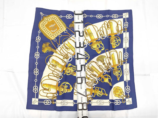 HERMES Silk Carré 90 Cliquetis Crickety Blue Yellow Scarf