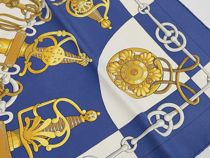 HERMES Silk Carré 90 Cliquetis Crickety Blue Yellow Scarf