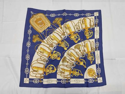 HERMES Silk Carré 90 Cliquetis Crickety Blue Yellow Scarf