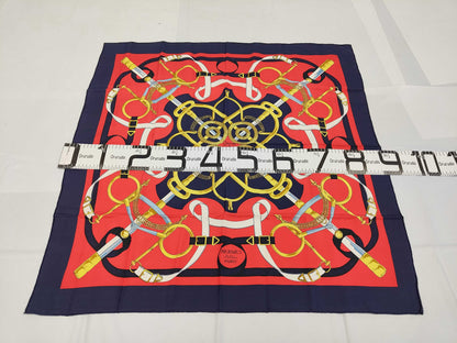 HERMES Silk Carré 90 Eperon dor Golden Spur Red Yellow Black Scarf