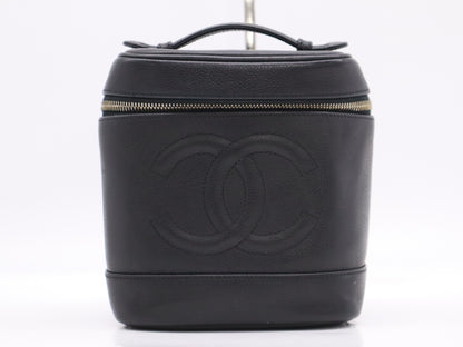 CHANEL? Caviar Skin Coco Mark Vanity Bag Black Handbag