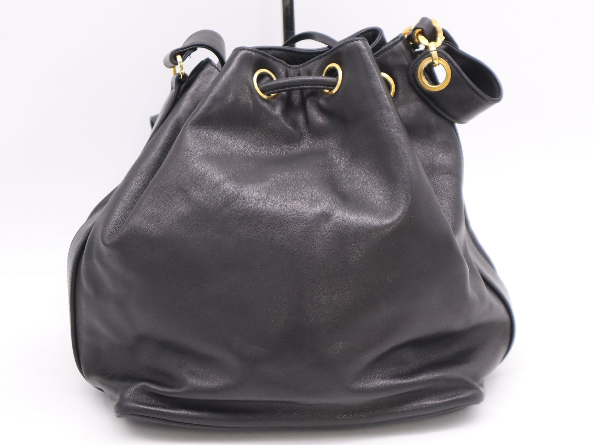 CHANEL Lambskin Coco Mark Drawstring Shoulder Bag, Black, GD Hardware, Seal, 1034426 Shoulder Bag