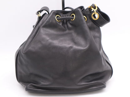 CHANEL Lambskin Coco Mark Drawstring Shoulder Bag, Black, GD Hardware, Seal, 1034426 Shoulder Bag