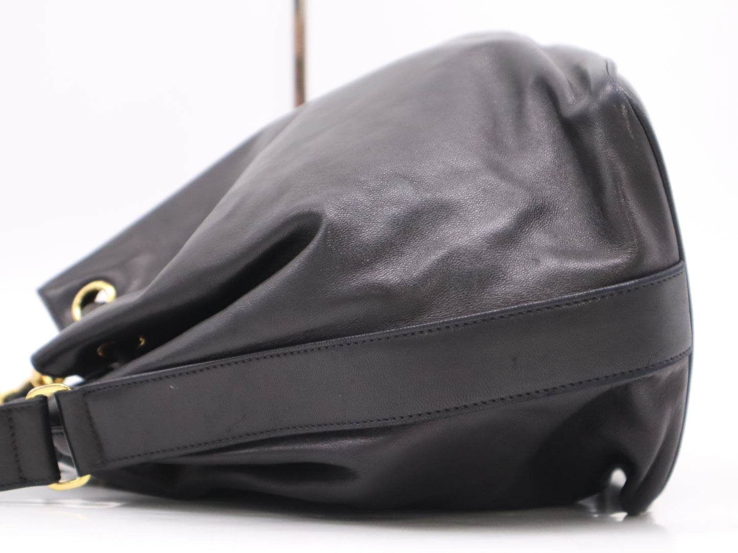 CHANEL Lambskin Coco Mark Drawstring Shoulder Bag, Black, GD Hardware, Seal, 1034426 Shoulder Bag