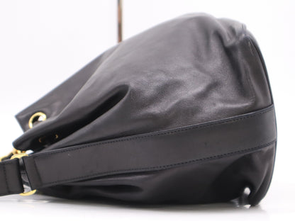 CHANEL Lambskin Coco Mark Drawstring Shoulder Bag, Black, GD Hardware, Seal, 1034426 Shoulder Bag