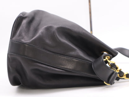 CHANEL Lambskin Coco Mark Drawstring Shoulder Bag, Black, GD Hardware, Seal, 1034426 Shoulder Bag