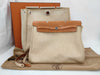 HERMES Airbag MM Handbag, □B Stamp, Toile H Leather, Natural Brown, Includes Cloche, Padlock, Two Keys, Box, Dust Bag, and Spare Bag