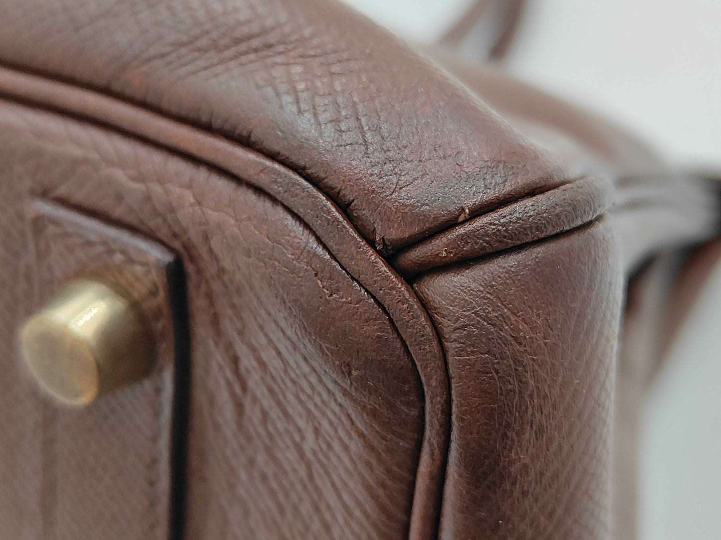 HERMES Birkin 30 Handbag, □D Stamp, Epson, Gold Hardware, Brown, Cloche, Cadena, 2 Keys, Box Included