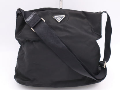 PRADA Nylon Triangle Logo Black Silver Hardware Shoulder Bag