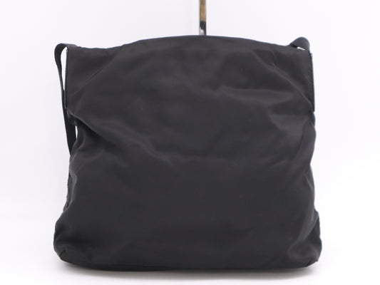 PRADA Nylon Triangle Logo Black Silver Hardware Shoulder Bag