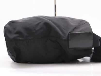 PRADA Nylon Triangle Logo Black Silver Hardware Shoulder Bag