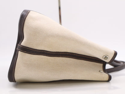 HERMES Canvas x Leather Garden Party PM Tote Bag, Beige/Brown, 2005, Stamped with I