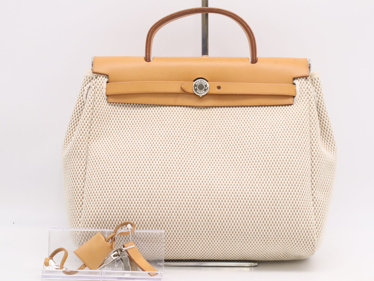HERMES Canvas Air Bag PM Beige with Padlock, Two Keys, and Clochet, G Stamp, 2003 Handbag