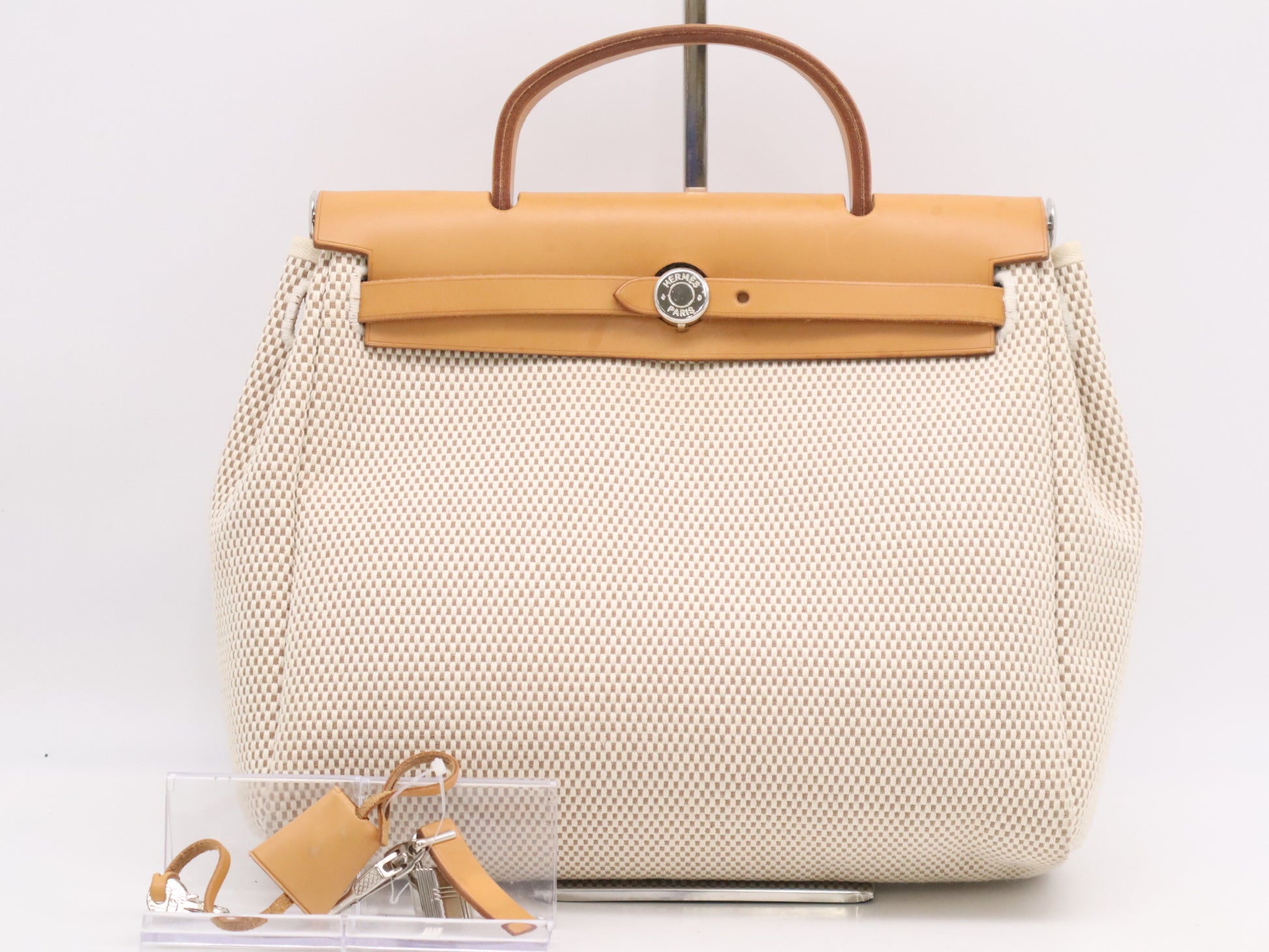 HERMES Canvas Air Bag PM Beige with Padlock, Two Keys, and Clochet, G Stamp, 2003 Handbag