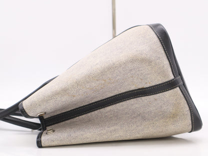 HERMES Toile H x Leather Garden Party MM Gray Black Tote Bag