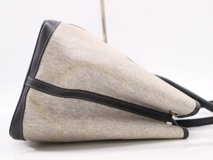 HERMES Toile H x Leather Garden Party MM Gray Black Tote Bag