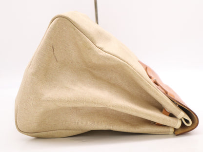 HERMES Toile Officier x Leather Air Bag GM Beige Brown with Padlock, 2 Keys, and Cloche. □B Stamp, 1998. Shoulder Bag.