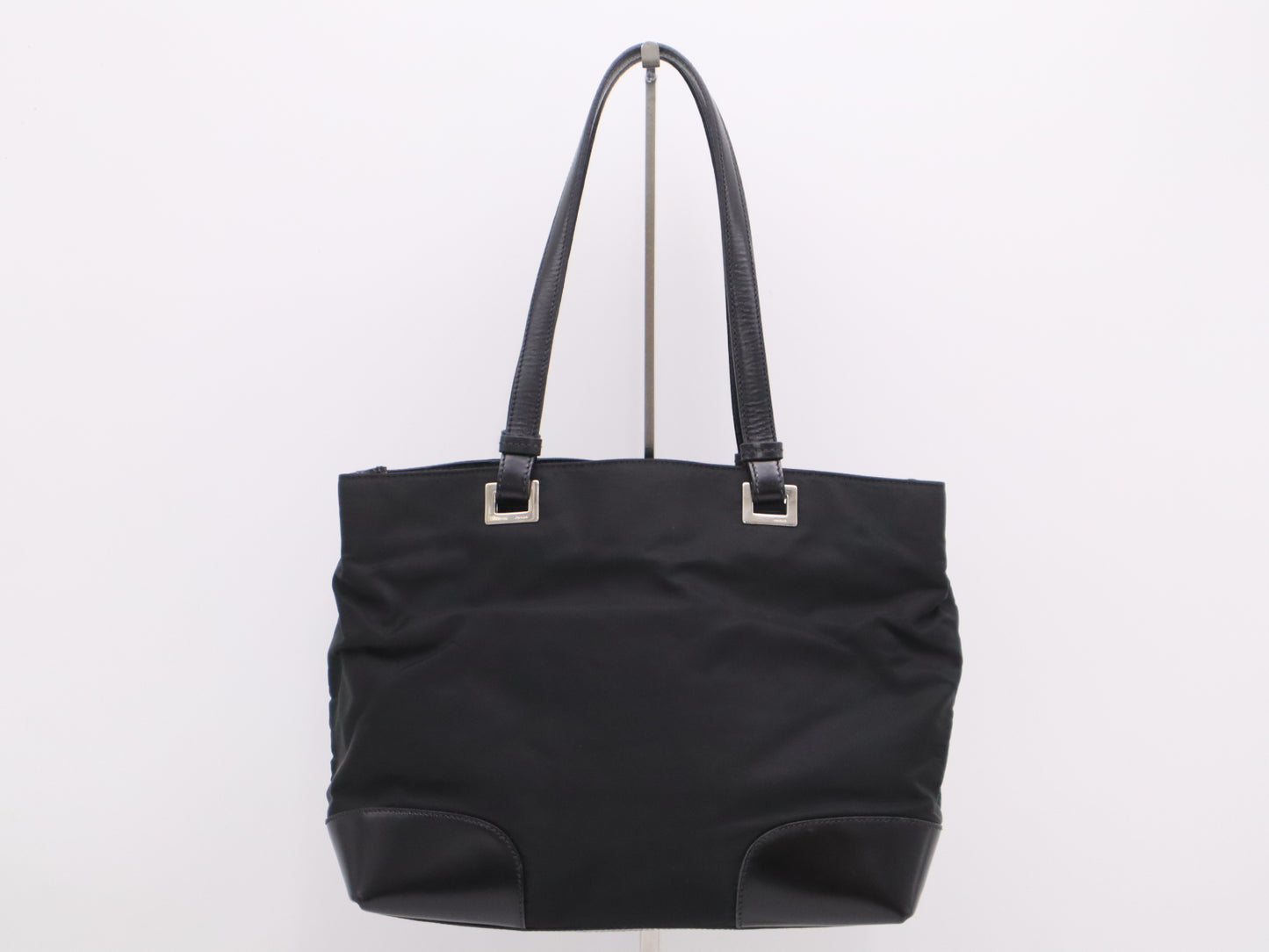 PRADA nylon triangle logo black tote bag