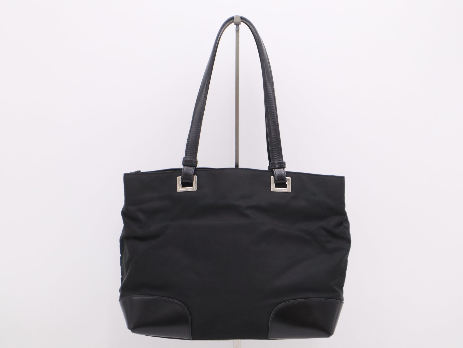 PRADA nylon triangle logo black tote bag