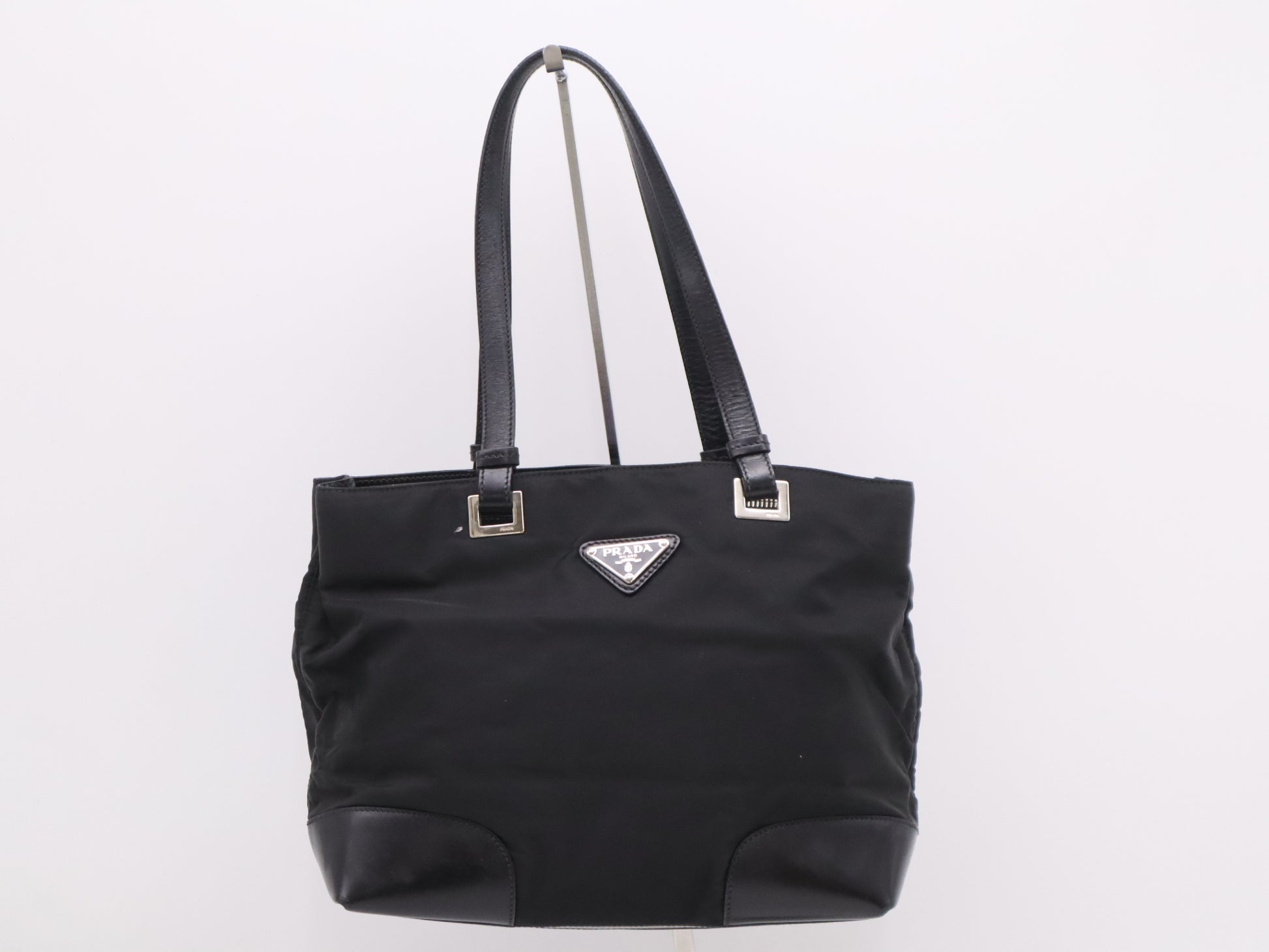 PRADA nylon triangle logo black tote bag