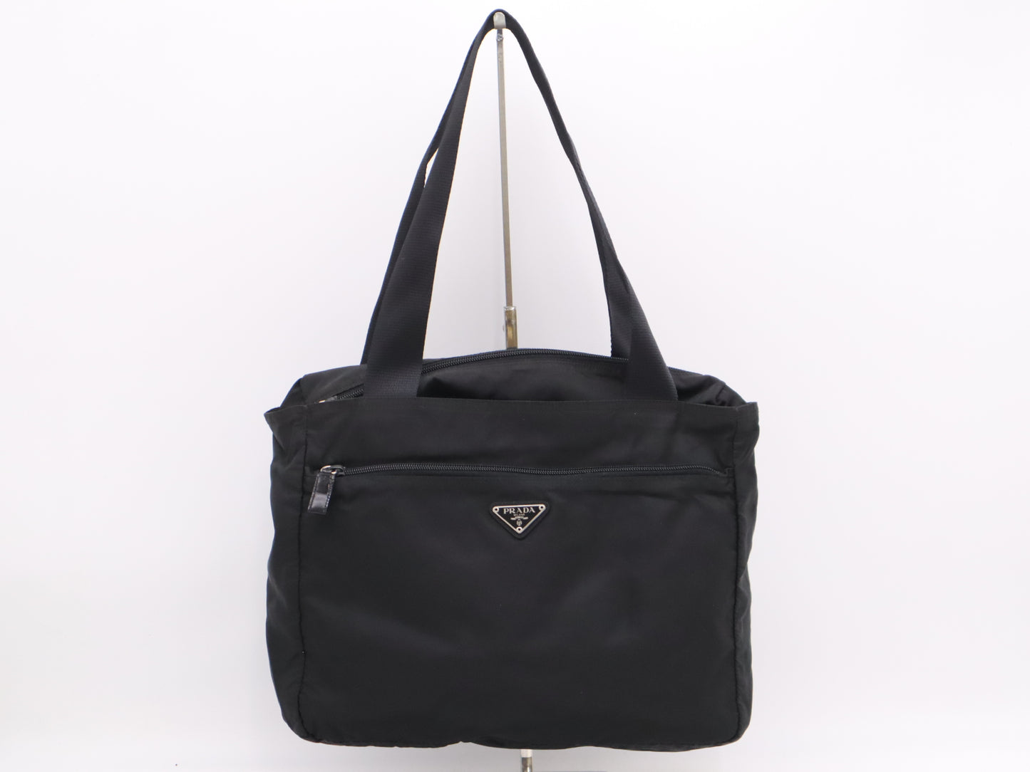 PRADA Nylon Triangle Logo Black Silver Hardware White Tag 123 Shoulder Bag