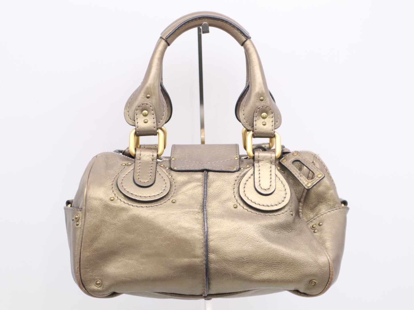 Chloe Leather Paddington Handbag with Shoulder Strap, Padlock, and Key