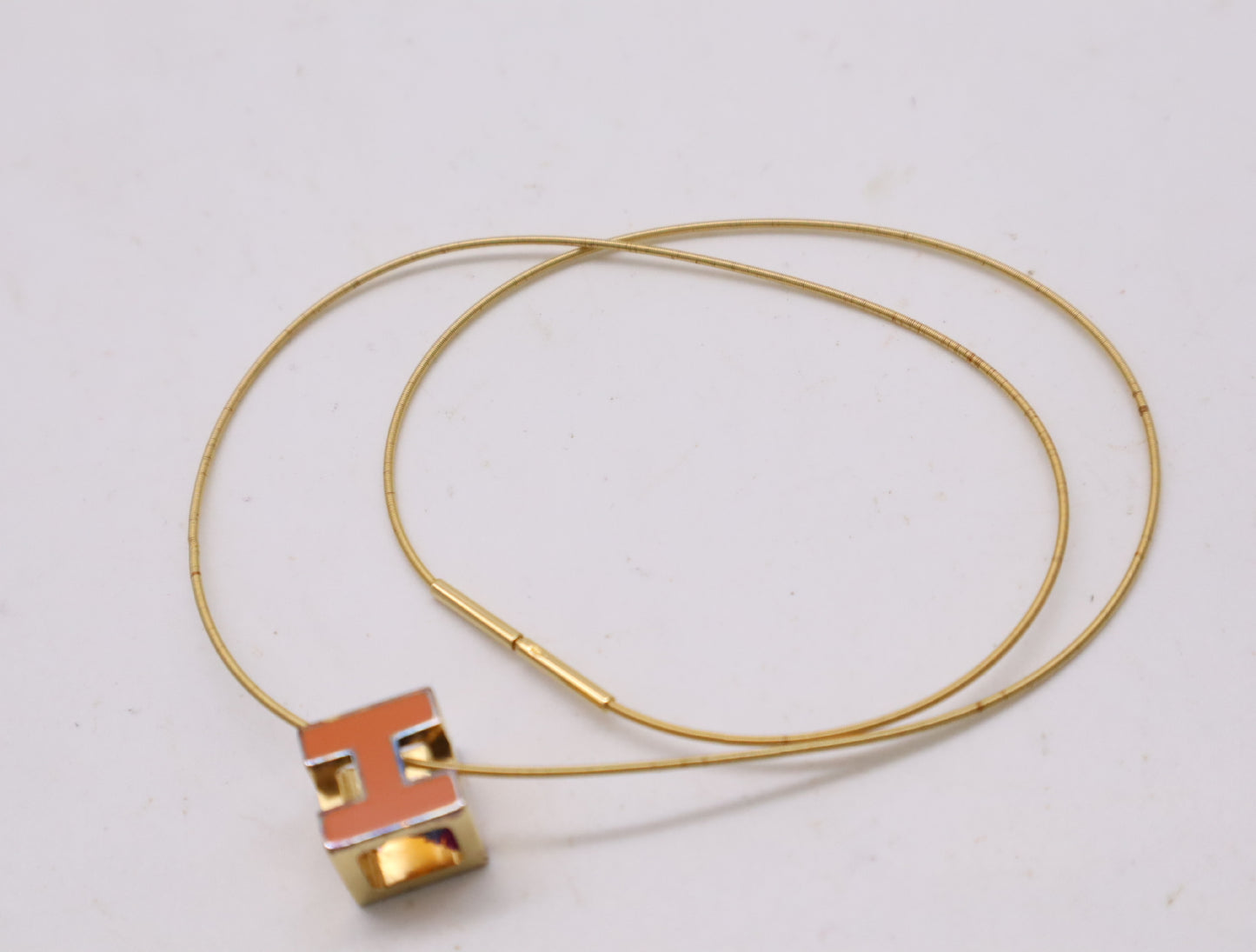 HERMES GPH Cube Orange Gold Necklace with Box